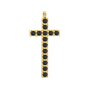 Ciondolo Croce tennis Diamantato in Oro Giallo 18 kt con Diamanti neri